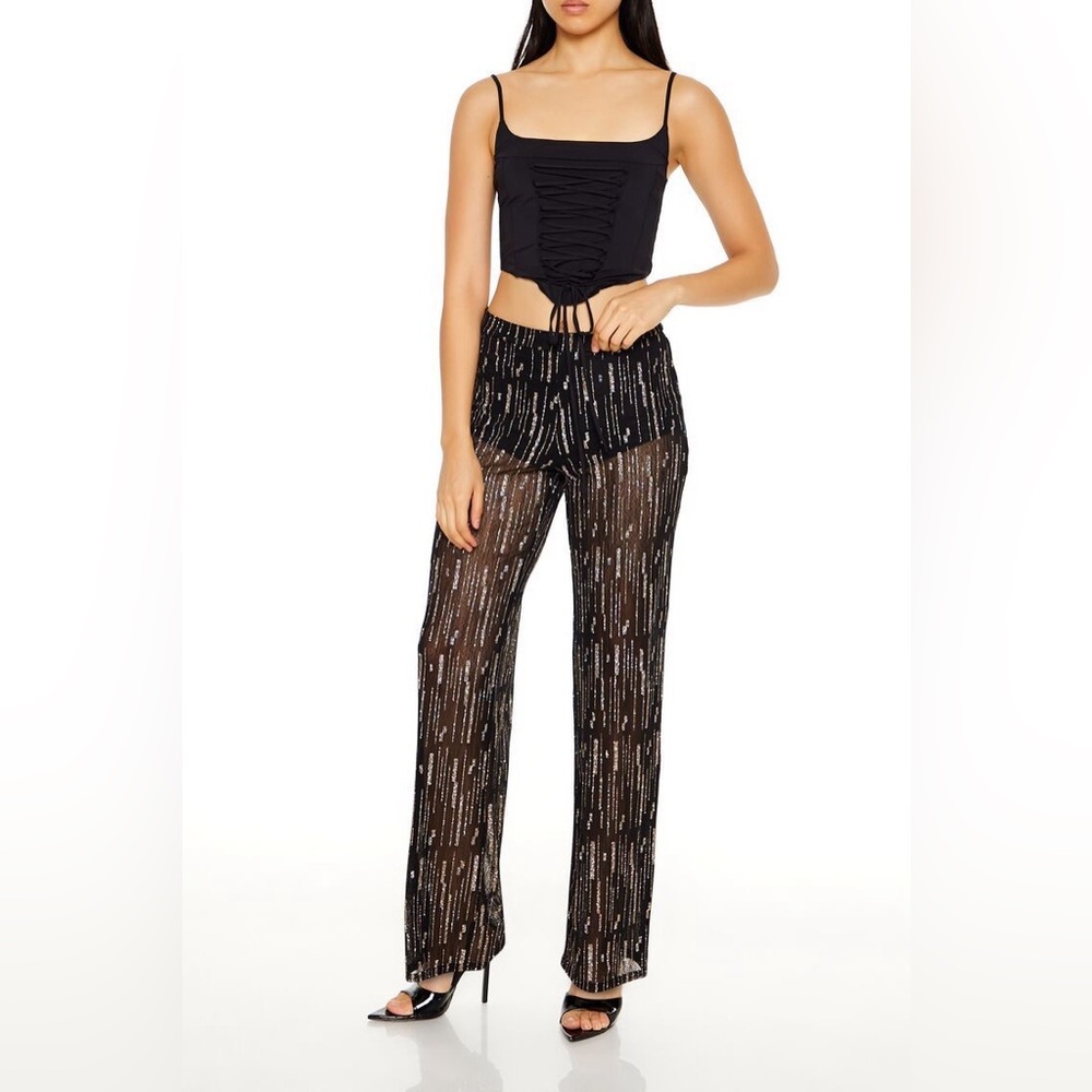 F21 Glitter High-Rise Straight Pants- Size Large - NWT